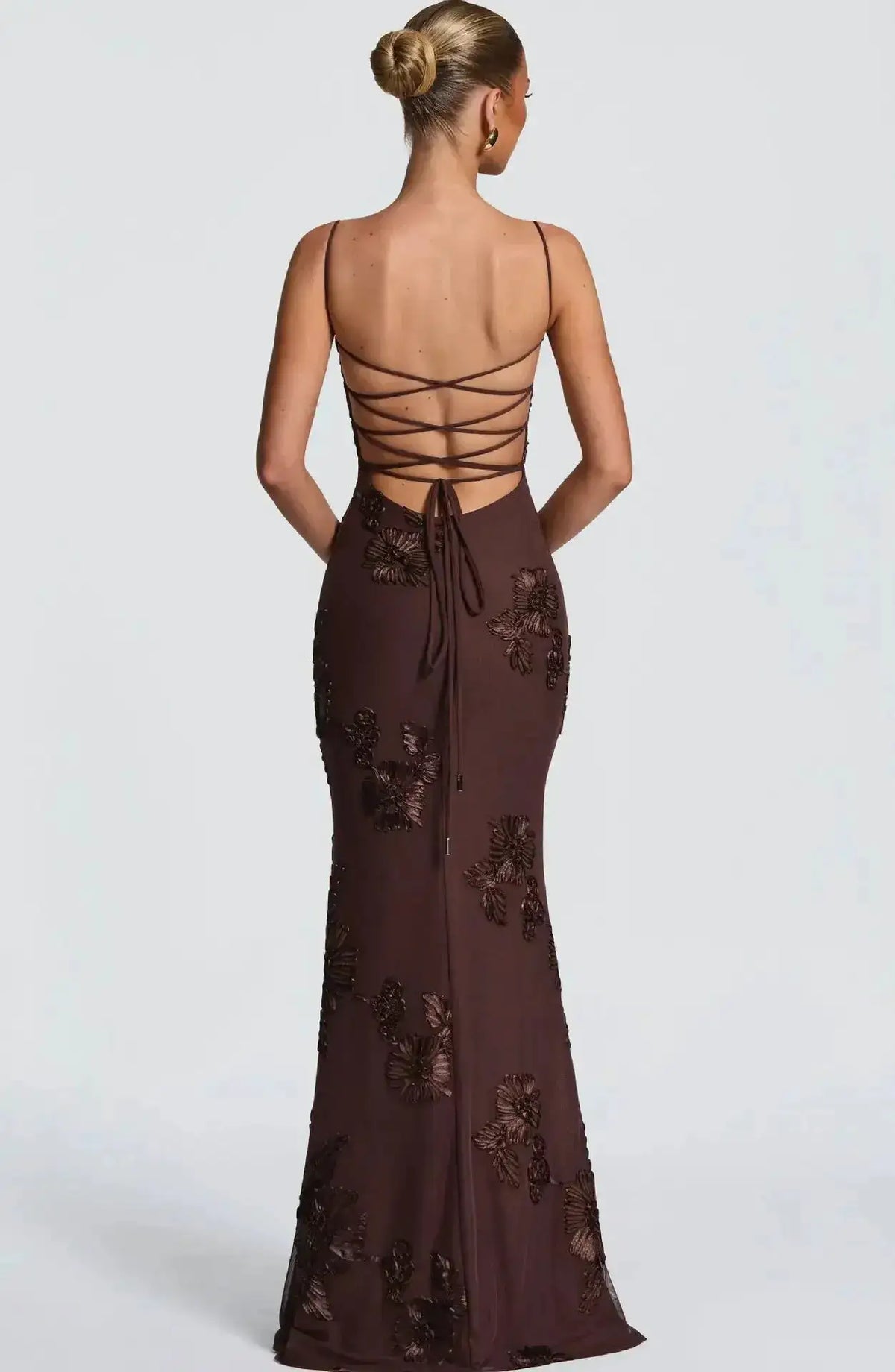 Elegant Women 3d Embroidery Floral Long Dress Women Backless Cross Tied Spaghetti Strap Robe Slim Floor Length Evening Dresses by Dropshipman