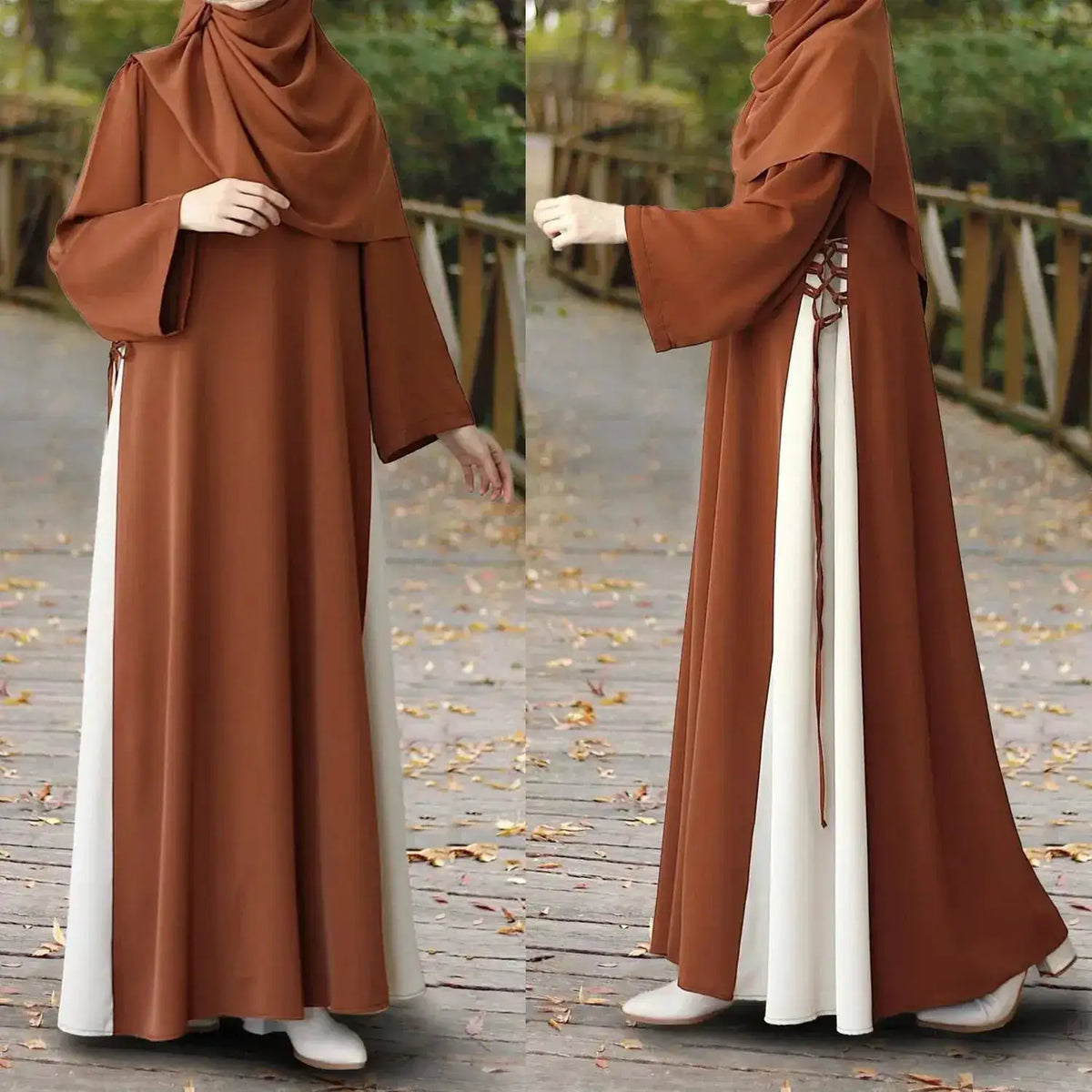 Muslim Women Modest Long Dress Patchwork Drawstring Arab Robe Vestidos Jalabiya Dubai Saudi Abayas Morocco Eid Ramadan Dresses by Dropshipman