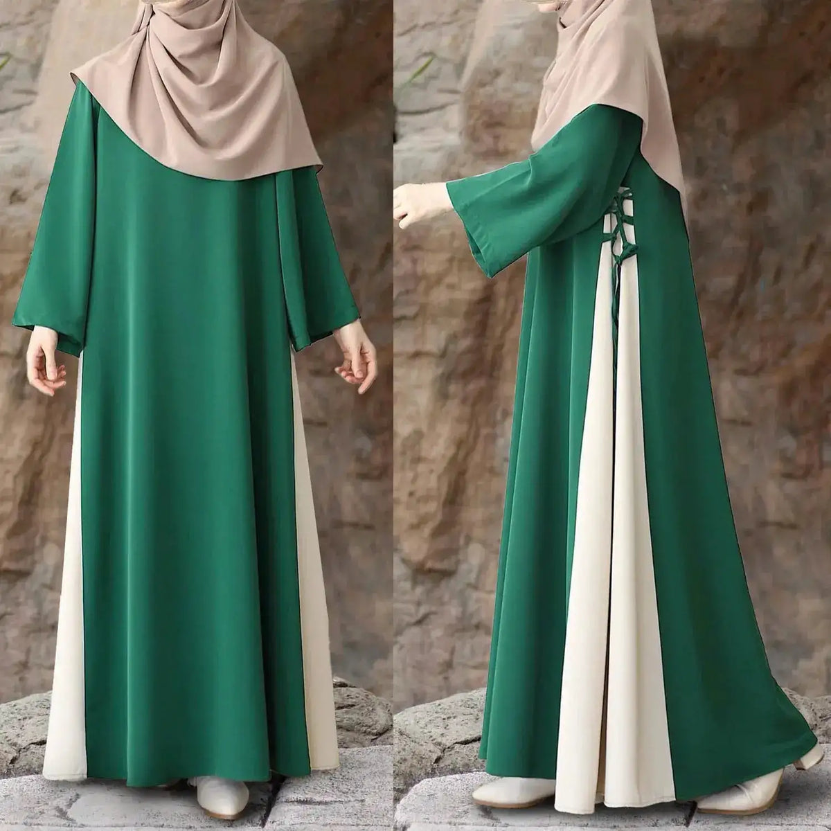 Muslim Women Modest Long Dress Patchwork Drawstring Arab Robe Vestidos Jalabiya Dubai Saudi Abayas Morocco Eid Ramadan Dresses by Dropshipman