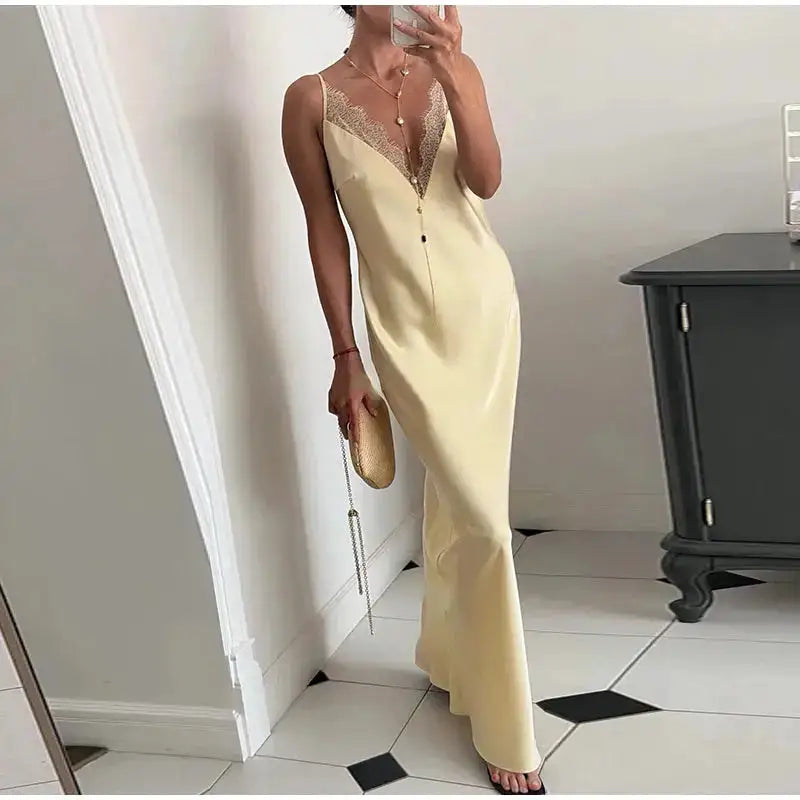 Elegant Lace Satin Spliced Women&