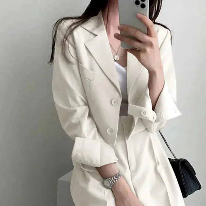 Suit Coat 2 Piece Set Women Blazer Jacket Straight Pants Ensemble Single Breasted Turn Down Collar Trousers Office Lady Outfits by Dropshipman