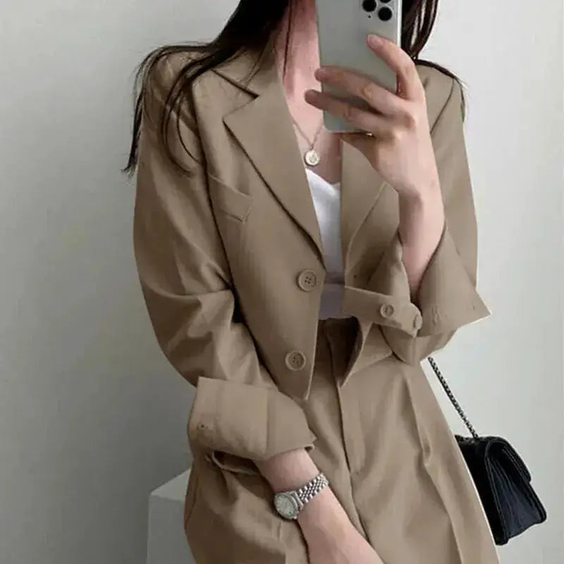 Suit Coat 2 Piece Set Women Blazer Jacket Straight Pants Ensemble Single Breasted Turn Down Collar Trousers Office Lady Outfits by Dropshipman