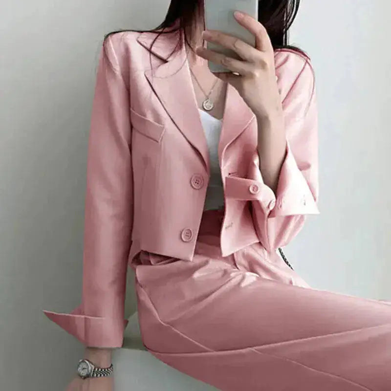 Suit Coat 2 Piece Set Women Blazer Jacket Straight Pants Ensemble Single Breasted Turn Down Collar Trousers Office Lady Outfits by Dropshipman