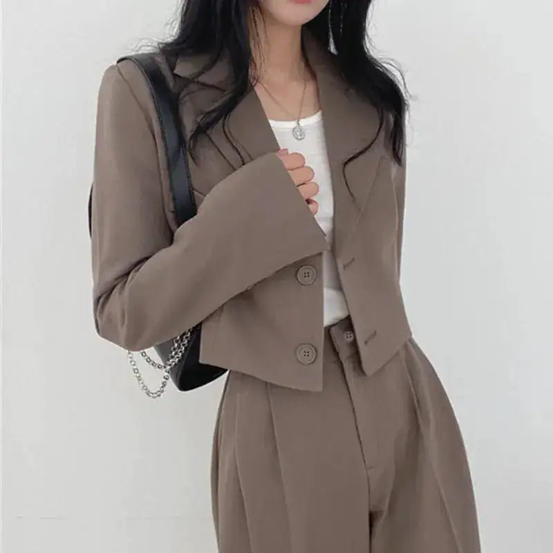 Suit Coat 2 Piece Set Women Blazer Jacket Straight Pants Ensemble Single Breasted Turn Down Collar Trousers Office Lady Outfits by Dropshipman