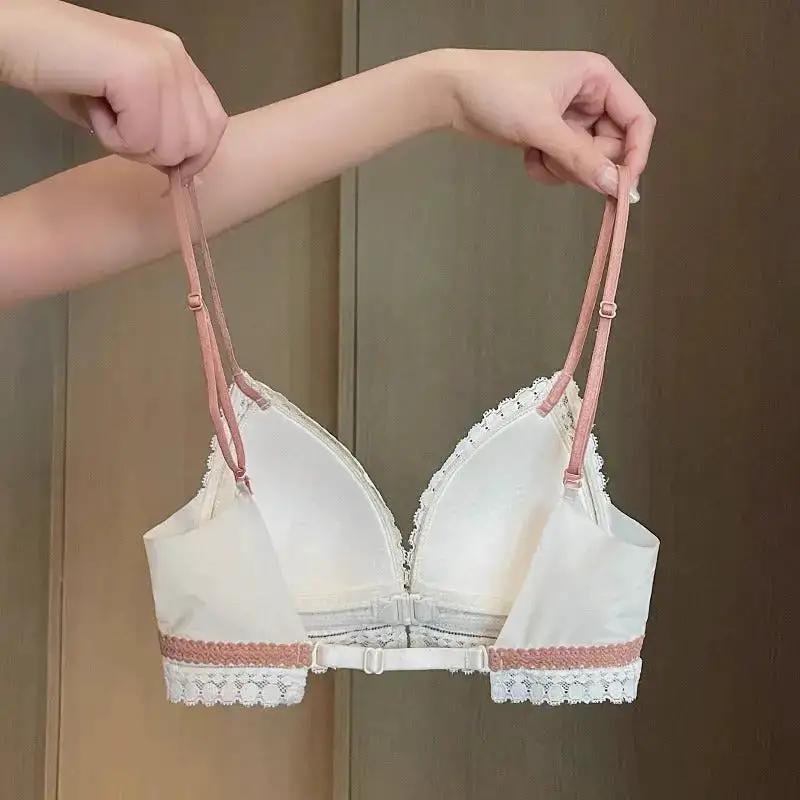 US Back Underwear 2024 New Explosions Front Buckle Bra No Steel Ring French Triangle Cup Sexy Big U Backless Bra by Dropshipman