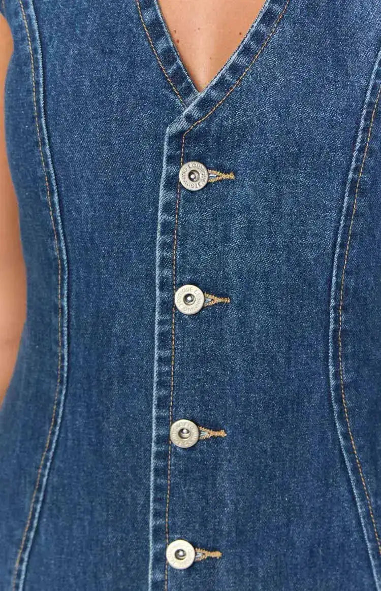 Denim Dress Women Mid Length Dresses Vest Vestidos Y2k Streetwear Elegant Splice Party Night Work V Neck Sleeveless Tight Waist by Dropshipman