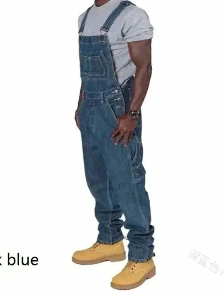 Mens Jeans 2024 Overalls Men Pockets Casual Loose Long Denim Pants Slim Splice Straight Rompers Autumn Plus Size Long Jeans Men by Dropshipman