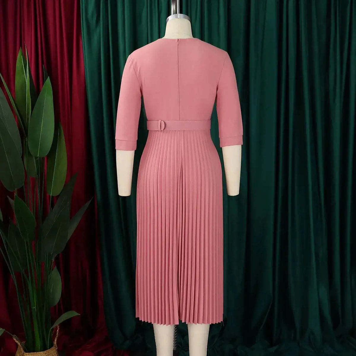 Elegant Office Ladies Dresses 2024 Autumn Fall Notched Collar Half Sleeve Belt Waisted Mid Calf Female Birthday Party Dress Midi by Dropshipman