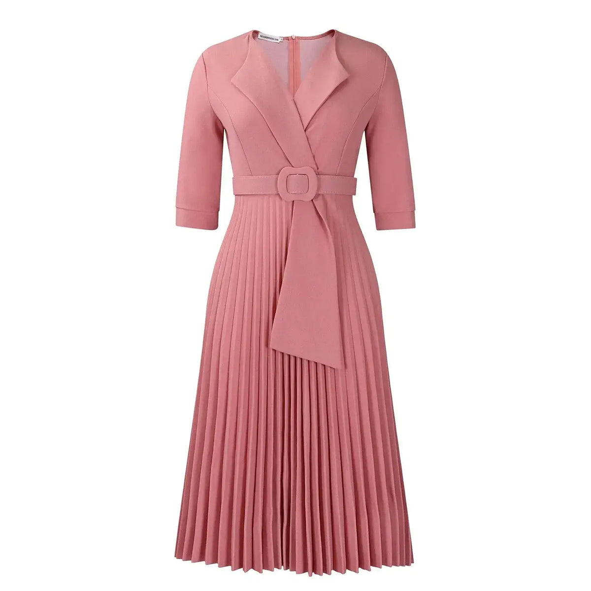 Elegant Office Ladies Dresses 2024 Autumn Fall Notched Collar Half Sleeve Belt Waisted Mid Calf Female Birthday Party Dress Midi by Dropshipman