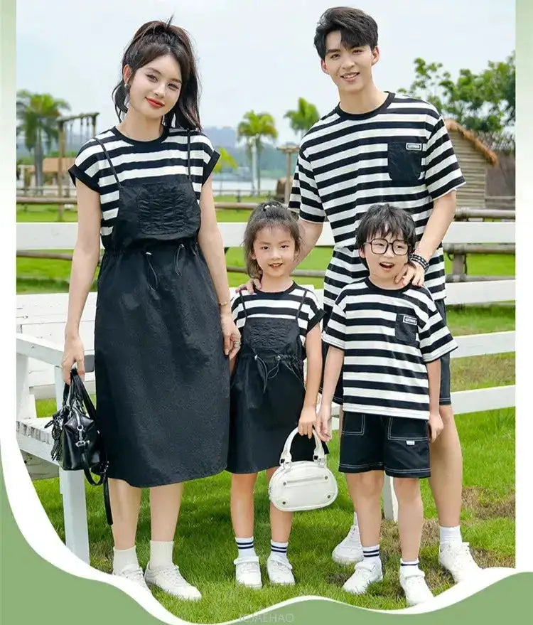 Dress 2025 Woman Family Couple Matching Clothes Parent-child Shirt Sibling Brother Sister Outfits Mom Daughter Dress Dad Son T by Dropshipman