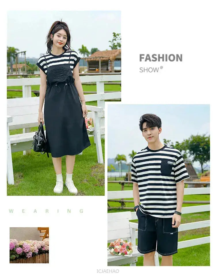 Dress 2025 Woman Family Couple Matching Clothes Parent-child Shirt Sibling Brother Sister Outfits Mom Daughter Dress Dad Son T by Dropshipman