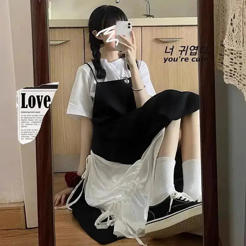 Dress Women Summer Fashion Spaghetti Strap College Sweet Casual Japanese Style Streetwear Lace-up Female Soft High Waist Vintage by Dropshipman