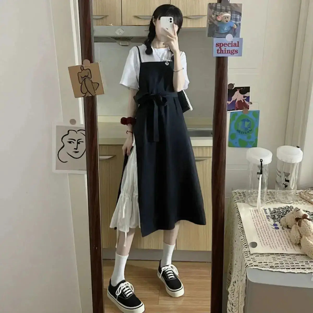 Dress Women Summer Fashion Spaghetti Strap College Sweet Casual Japanese Style Streetwear Lace-up Female Soft High Waist Vintage by Dropshipman