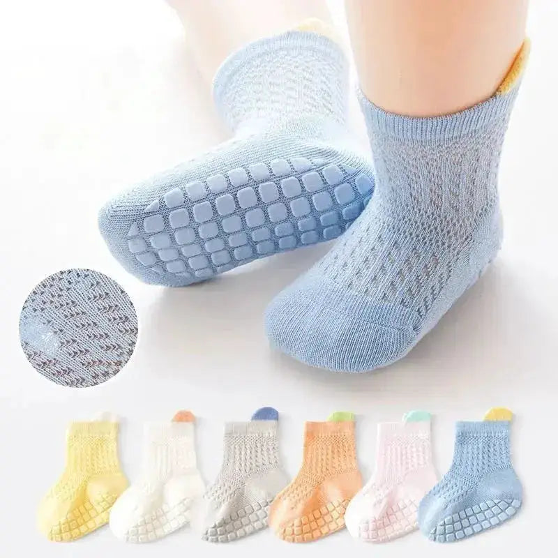 3pairs/lot RAISE 6 Colored Non-slip Baby Girl Sock Breathable Thin Infant Girl Cotton Socks Kids Mesh Socks Children&
