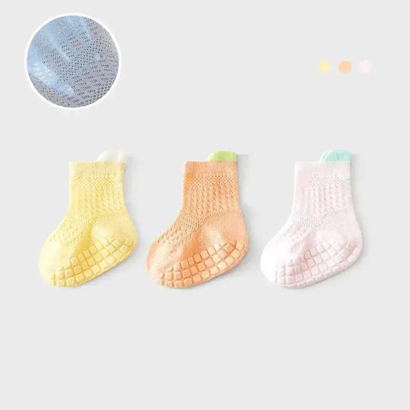 3pairs/lot RAISE 6 Colored Non-slip Baby Girl Sock Breathable Thin Infant Girl Cotton Socks Kids Mesh Socks Children&