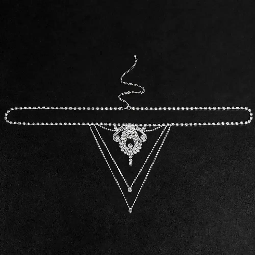 European and American sexy waist chain luxury super flash rhinestone underwear nightclub water drop thong bikini body chain by Dropshipman