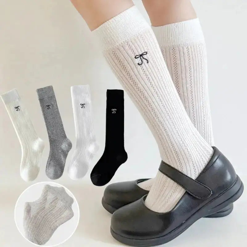 Summer Baby Hollow Out Socks Cute Bow Mesh Cotton Princess Knee High Socks Breathable Thin Non-slip Children Socks 2-12Years by Dropshipman