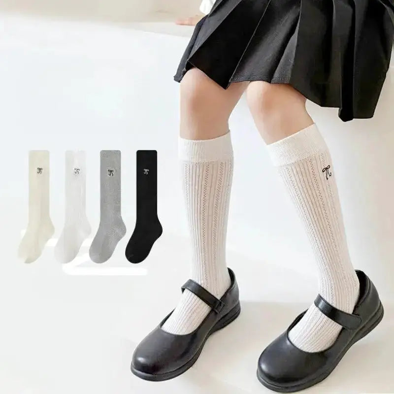 Summer Baby Hollow Out Socks Cute Bow Mesh Cotton Princess Knee High Socks Breathable Thin Non-slip Children Socks 2-12Years by Dropshipman