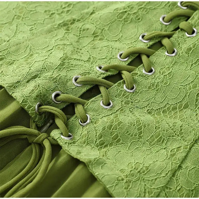 Green Fishbone Corset Halter Maxi Dress Women Sleeveless Backless Pleated Patchwork Slim Dresses Lady Solid Party Evening Gown by Dropshipman