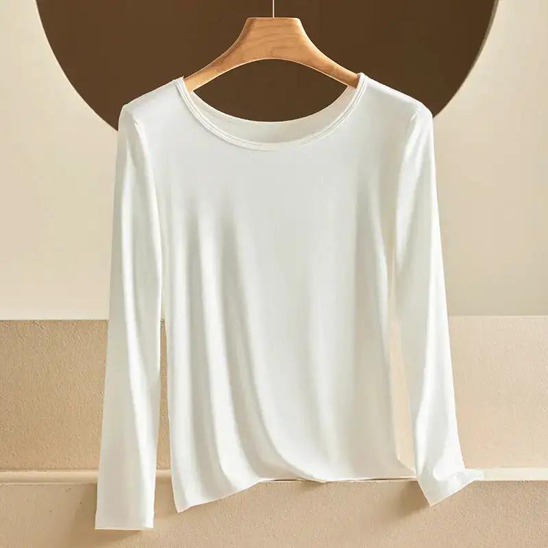 Modal Thermal Underwear for Women, Long-Sleeved Base Layer with Chest Pads, No Need to Wear a Bra, Top T-Shirt, Autumn Wear, Round Neck by Dropshipman