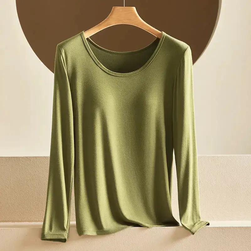 Modal Thermal Underwear for Women, Long-Sleeved Base Layer with Chest Pads, No Need to Wear a Bra, Top T-Shirt, Autumn Wear, Round Neck by Dropshipman