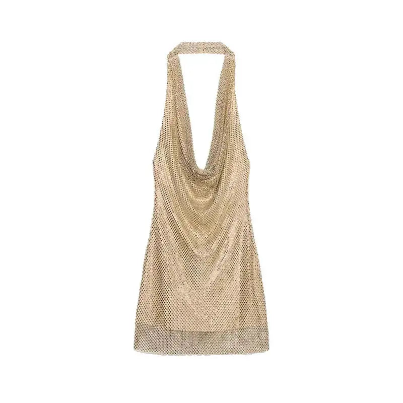 Rhinestone Shining Sexy Evening Dress Women Sleeveless Backless Slim Party Pleated Gown Female Dresses Street Vacation Lady Robe by Dropshipman