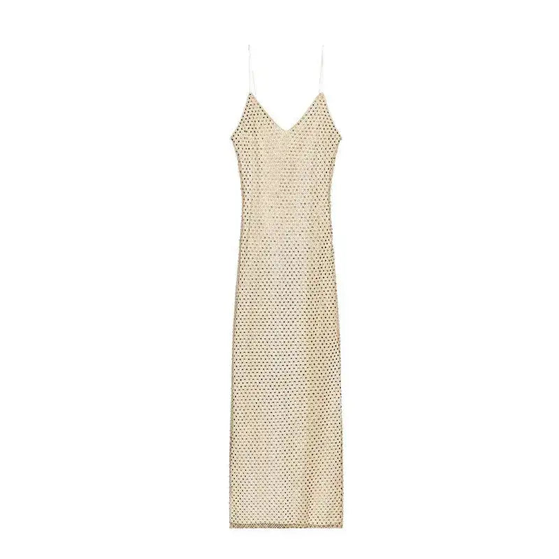 Rhinestone Shining Sexy Evening Dress Women Sleeveless Backless Slim Party Pleated Gown Female Dresses Street Vacation Lady Robe by Dropshipman