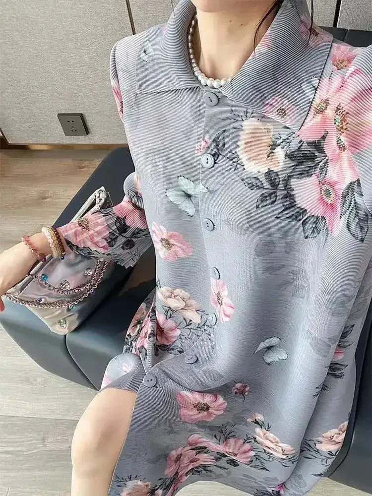 Womens Dresses Evening Dresses Fashion Holiday Style Printed Dress Spring/Summer Flower Folding Long Dress Loose Plus Size Skirt by Dropshipman