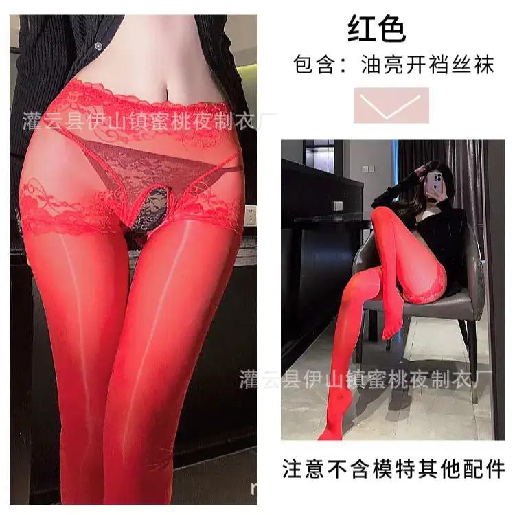 Fun Oil Shiny Silk Stockings Sexy Mesh Transparent Horse Oil Jumper Socks High Waist Hip Lifting Open Gear Free Socks for Hair by Dropshipman