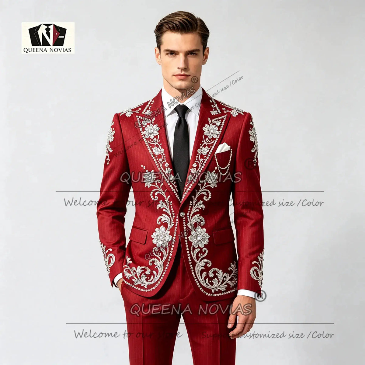 Striped Suits Men For Wedding Customzied Heavy Rhinestone Beadwork Jacket Pants 2 Pieces Sets Groom Tuxedo Attires Ropa Hombre by Dropshipman
