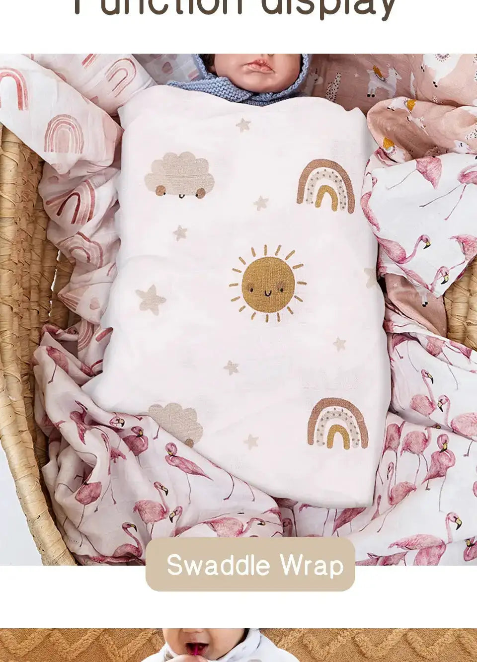 120x110cm Bamboo Cotton Baby Muslin Swaddle Blanket Cute Soft Print Baby Towel Wrap by Dropshipman