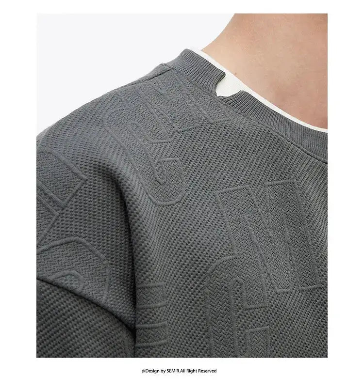 Semir Hoodie Men Color Block Fake Two Piece 2025 Autumn New Textured Letter Jacquard Casual Top by Dropshipman