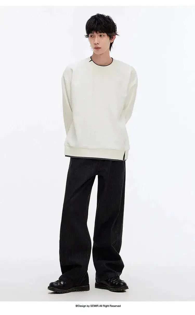 Semir Hoodie Men Color Block Fake Two Piece 2025 Autumn New Textured Letter Jacquard Casual Top by Dropshipman