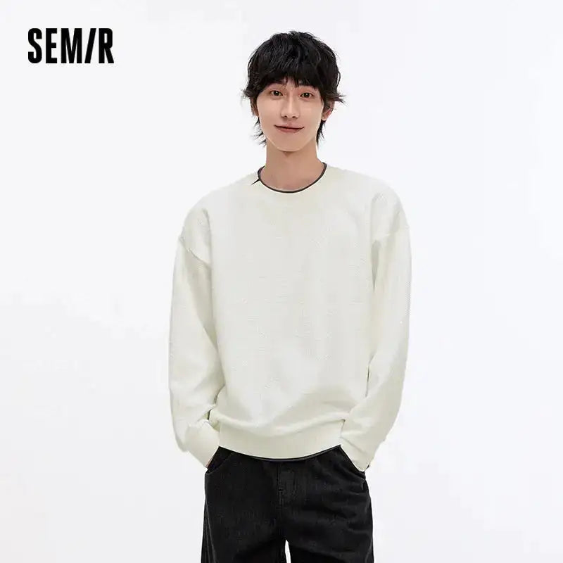 Semir Hoodie Men Color Block Fake Two Piece 2025 Autumn New Textured Letter Jacquard Casual Top by Dropshipman