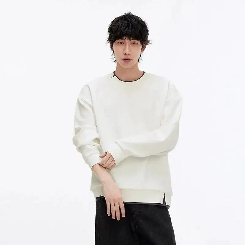 Semir Hoodie Men Color Block Fake Two Piece 2025 Autumn New Textured Letter Jacquard Casual Top by Dropshipman