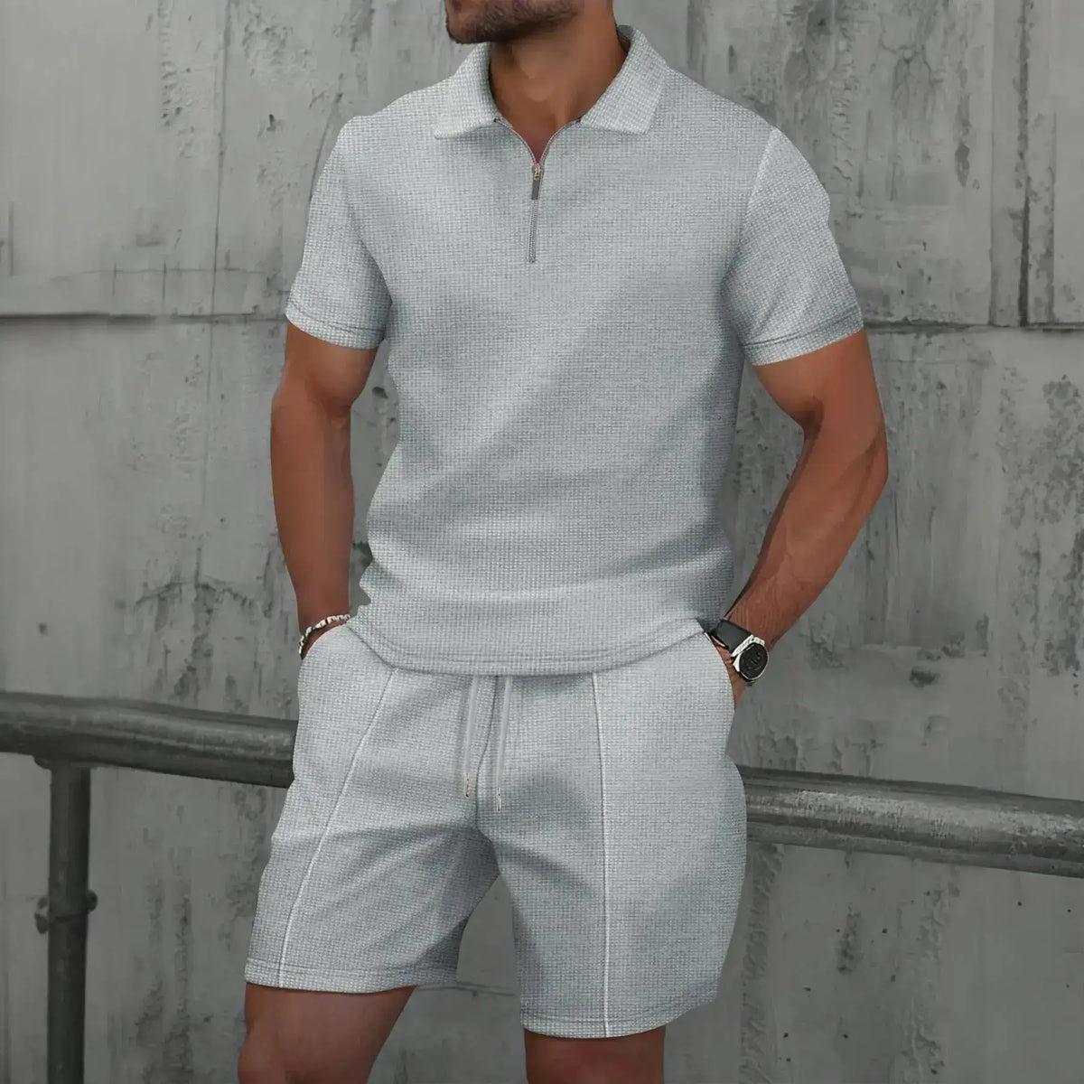 Summer Men Sports Polo Suit Short Sleeve Stylish Zipper Polo Shirt And Shorts Set Men Casual Streetwear 2-pie Leisure Sports Set by Dropshipman