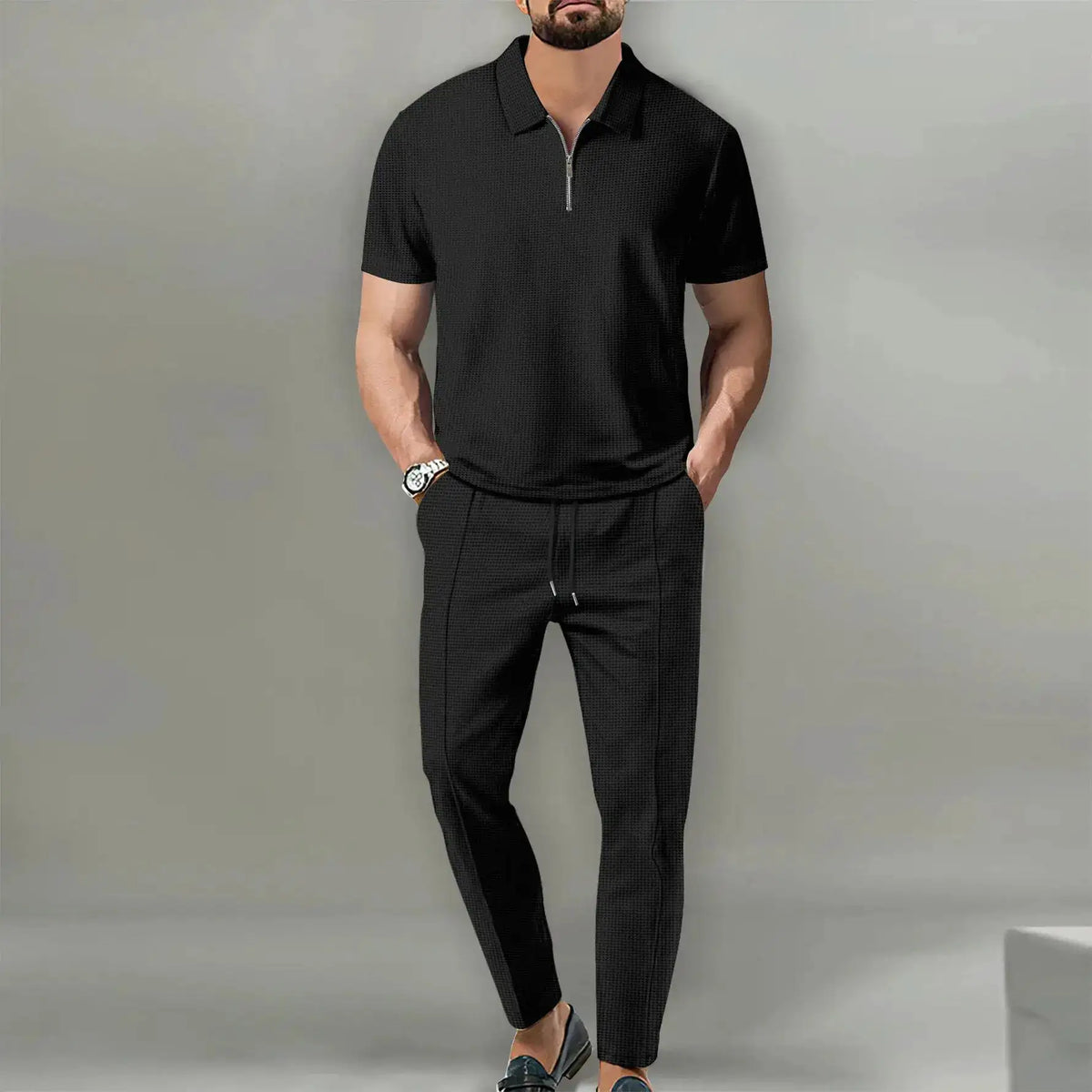 Summer Men Sports Polo Suit Short Sleeve Stylish Zipper Polo Shirt And Shorts Set Men Casual Streetwear 2-pie Leisure Sports Set by Dropshipman