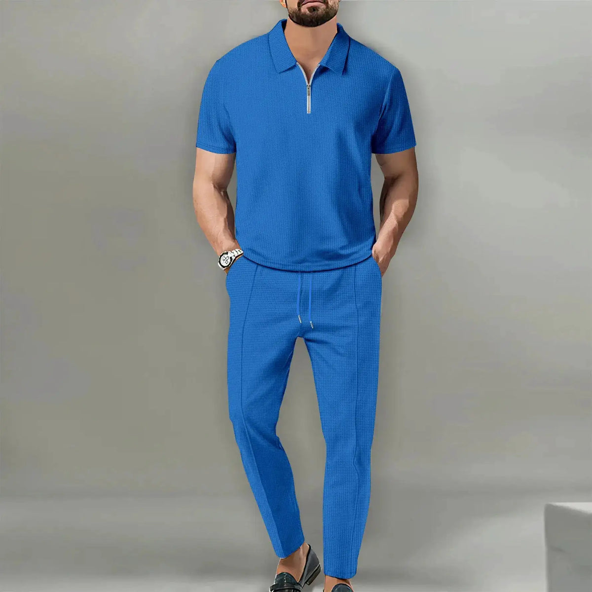 Summer Men Sports Polo Suit Short Sleeve Stylish Zipper Polo Shirt And Shorts Set Men Casual Streetwear 2-pie Leisure Sports Set by Dropshipman