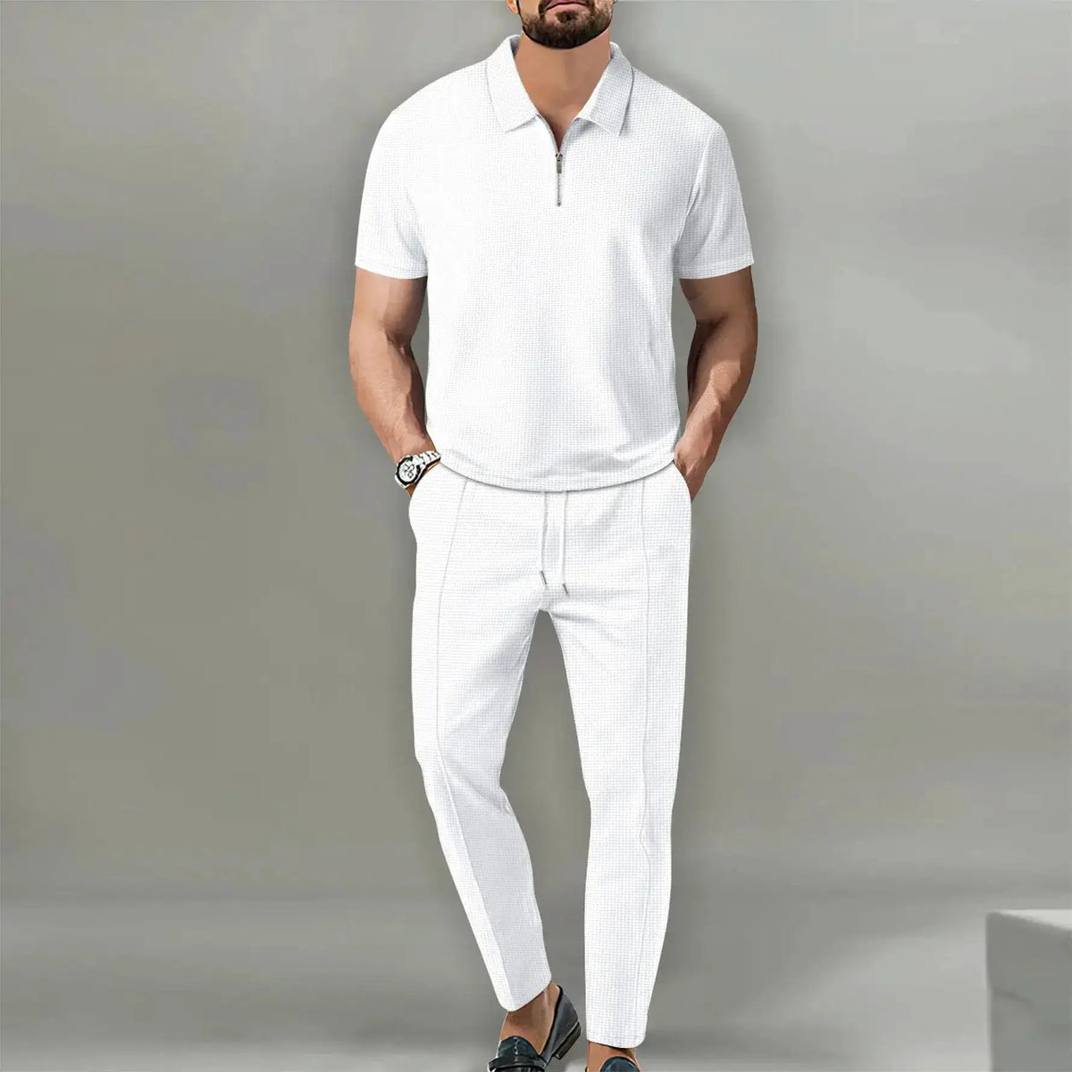 Summer Men Sports Polo Suit Short Sleeve Stylish Zipper Polo Shirt And Shorts Set Men Casual Streetwear 2-pie Leisure Sports Set by Dropshipman