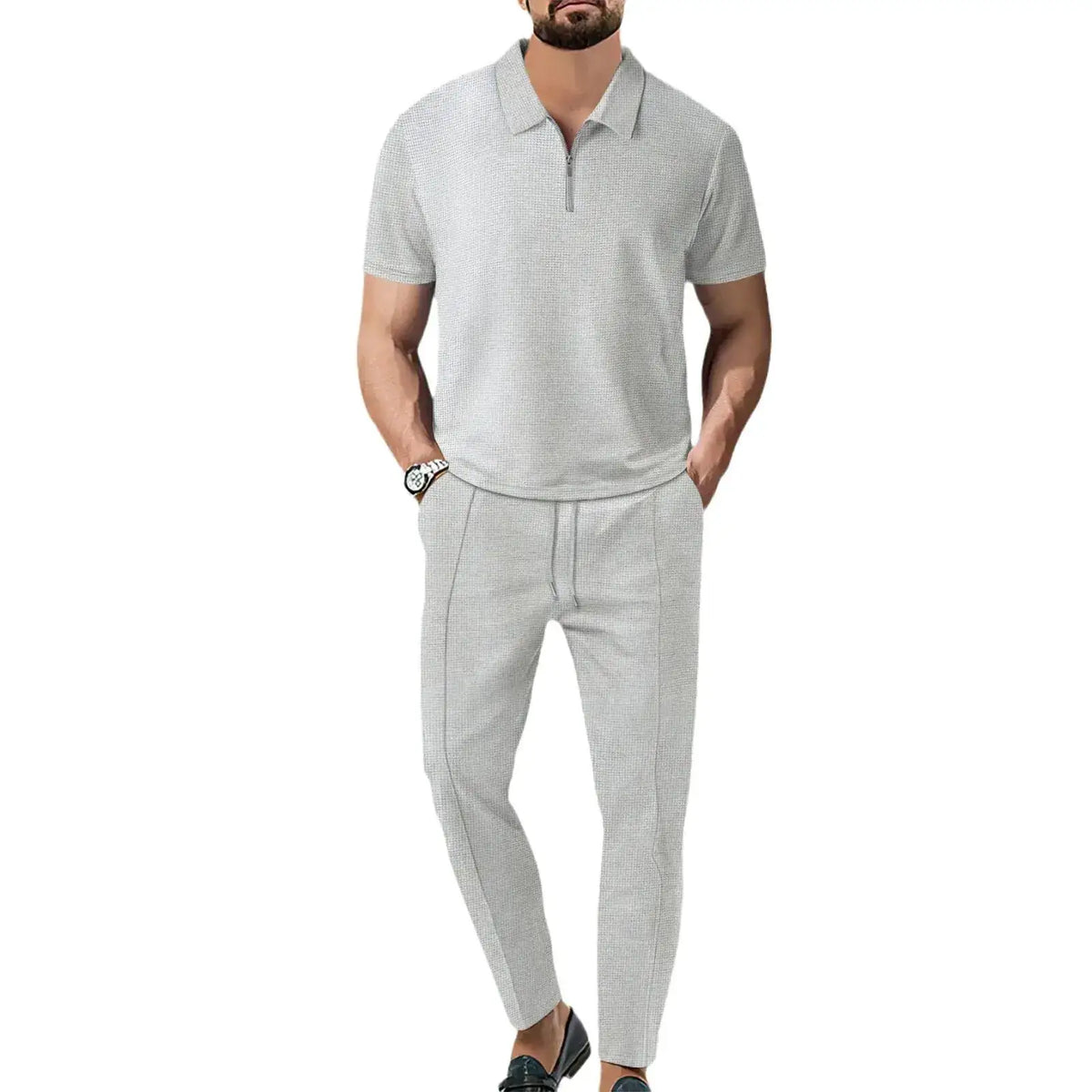 Summer Men Sports Polo Suit Short Sleeve Stylish Zipper Polo Shirt And Shorts Set Men Casual Streetwear 2-pie Leisure Sports Set by Dropshipman