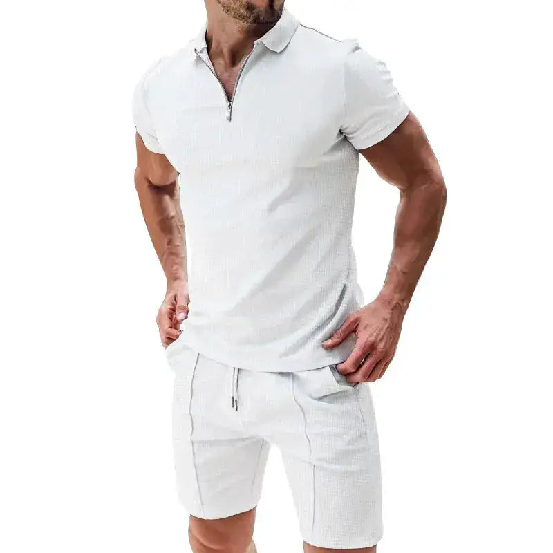 Summer Men Sports Polo Suit Short Sleeve Stylish Zipper Polo Shirt And Shorts Set Men Casual Streetwear 2-pie Leisure Sports Set by Dropshipman