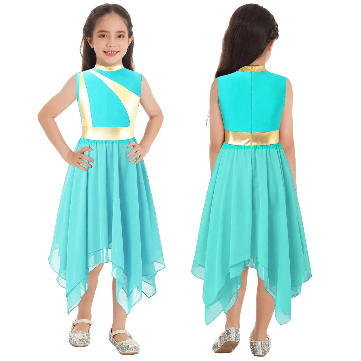 Teen Girls Modern Lyrical Ballroom Dance Performance Costume Sleeveless Asymmetrical Hem Dress Church Choir Worship Robe Gown by Dropshipman