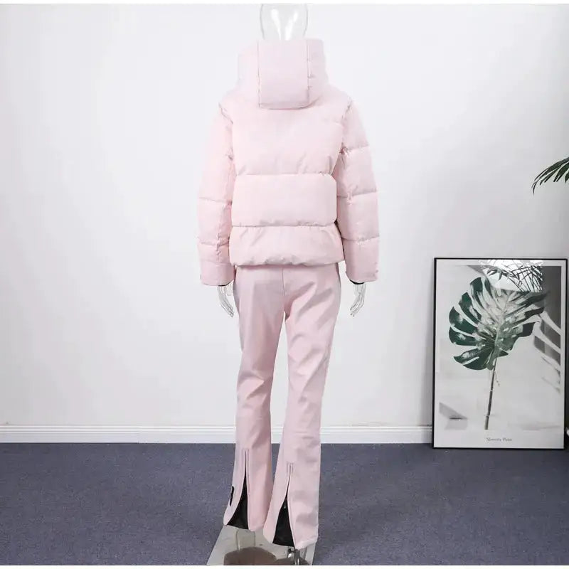 Women Fur Collar Hooded Skiwear Fashion Solid Thicken Zipper High Waist Slim Outdoor Overalls Jumpsuit Lady Winter Outwear by Dropshipman