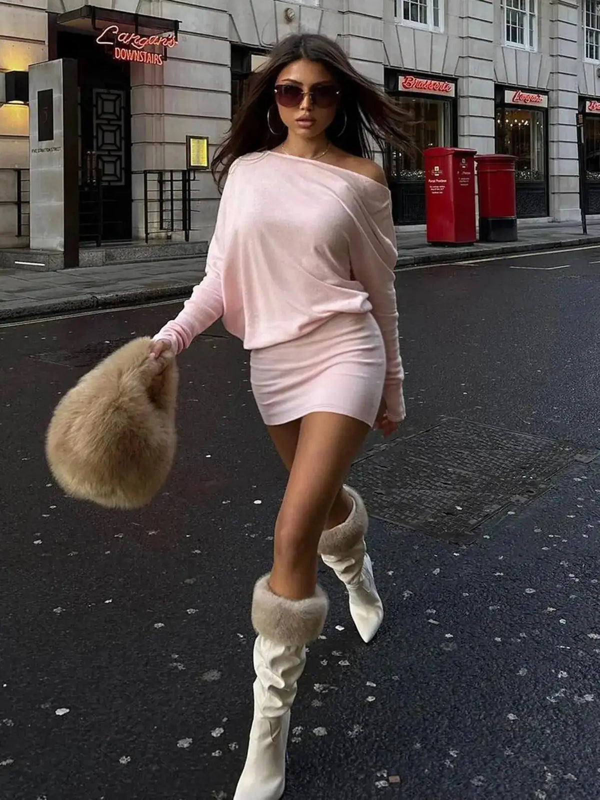Dulzura Sexy Long Sleeve Mini Dress Oblique Shoulder Solid Simple Dresses Party Club Birthday Vacation Date Y2K Women Clothes by Dropshipman