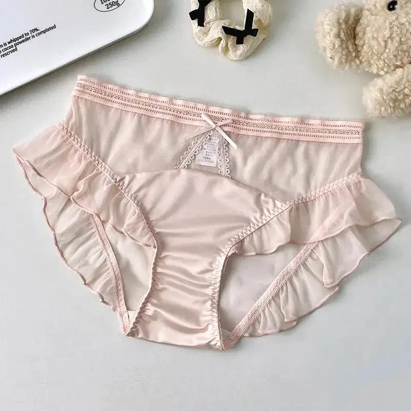 New recommend pure sexy lace translucent underwear mesh ruffled women&