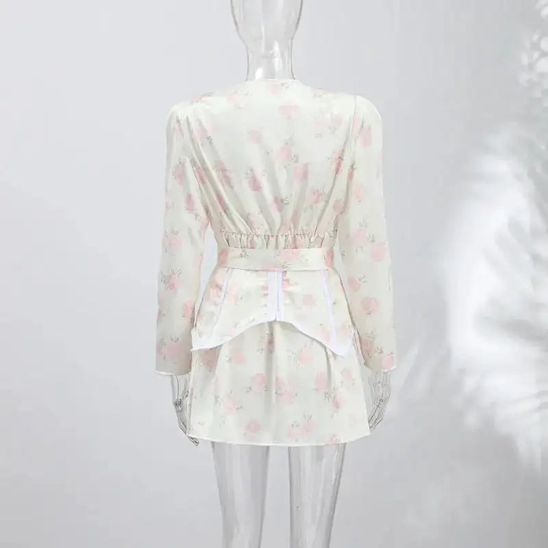Casual Printed Mini Dress Women Full Sleeve Button V-neck Lady Short Dresses Waist Tape 2026 Spring Summer Female Robe Beach by Dropshipman