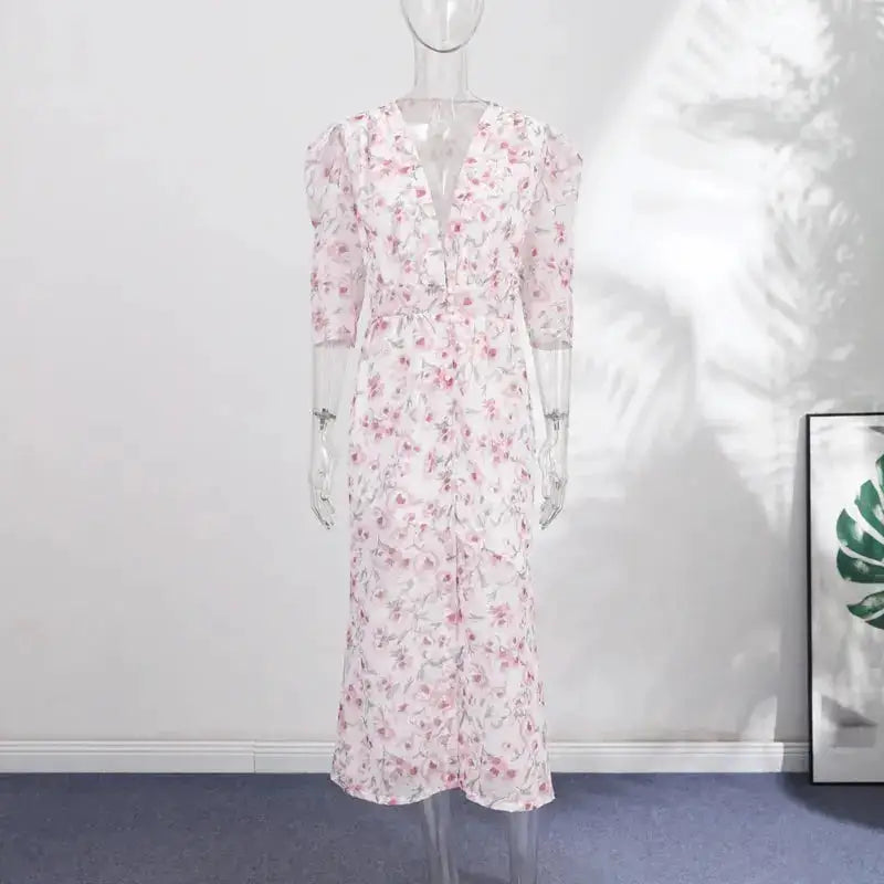 Casual Printed Mini Dress Women Full Sleeve Button V-neck Lady Short Dresses Waist Tape 2026 Spring Summer Female Robe Beach by Dropshipman