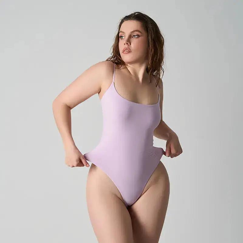 Sk*M Kardashian Cami Thong Bodysuit Double-Layer Jumpsuit High-Elastic Belly-Control Bottoming Triangle Jumpsuit by Dropshipman