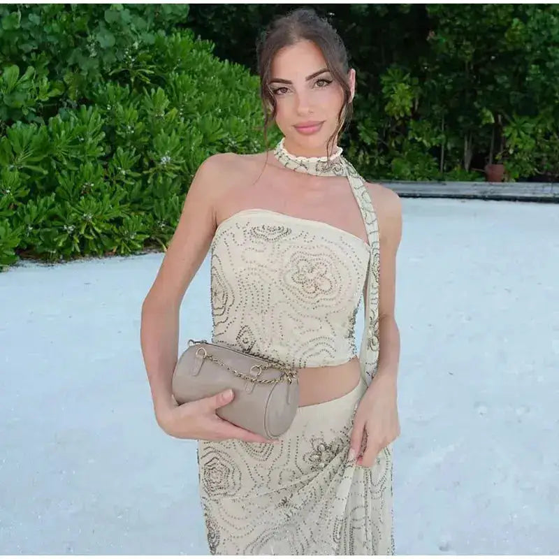Bead Embroidery Sequin Ruffle Women Dress Sleeveless Backless Strap Sexy Evening Dresses 2025 Summer Party Holiday Street Robe by Dropshipman