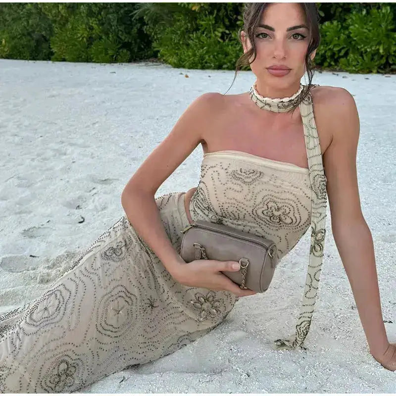 Bead Embroidery Sequin Ruffle Women Dress Sleeveless Backless Strap Sexy Evening Dresses 2025 Summer Party Holiday Street Robe by Dropshipman